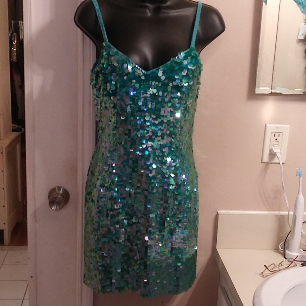 Lillie Rubin turquoise 100% silk fabulous evening cocktail dress!